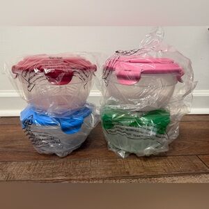 LocknLock Set of 4 Food Storage Containers with Red, Pink, Blue, and Green Lids